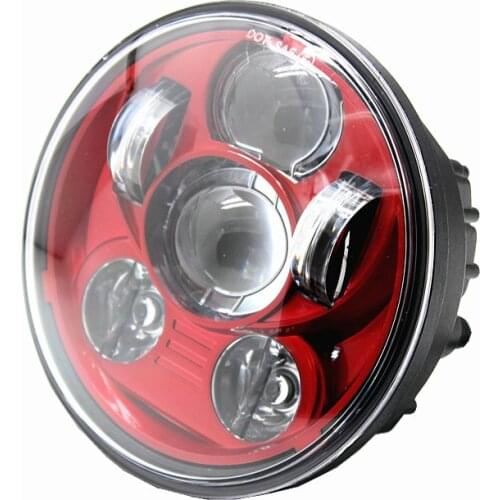 For Harley Sportster XL 883 1200 Dyna 5-3/4" LED Projection moto Headlight Red Chrome Black
