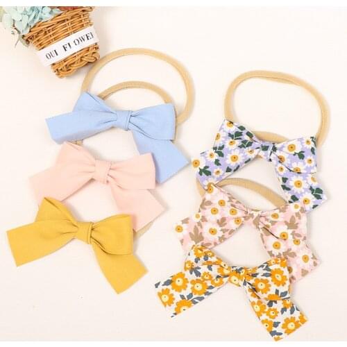 Cute Little Daisy Pattern Bows Elastic Hairband Vintage Print Bowknot Traceless Nylon Headband Baby Accessories Holiday Gifts