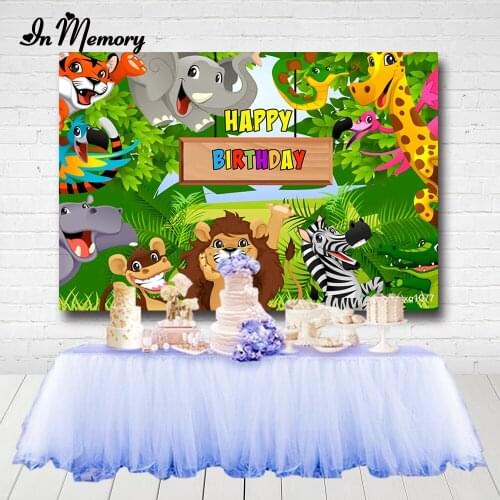 InMemory Animals Lion Elephant Safari Jungle Party Backdrops For Photo Studio Green Kids 1st Birthday Photography Background