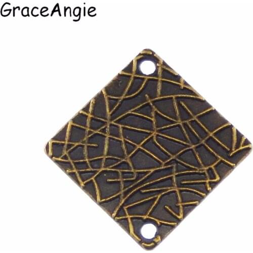 GraceAngie 20PCS Square Shape Antique Bronze Two Hole Zinc Alloy Connectors Vintage Style Nice Jewelry Making Findings Wholesale