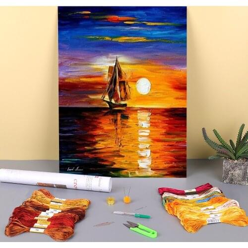 Sailing With The Sun Printed Canvas 11CT Cross-Stitch Embroidery Full Kit DMC Threads Handiwork work Craft Painting Stamped
