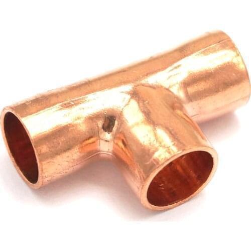 I.D 22x1.5mm Copper End Feed Euqal Tee 3 Ways Pipe Adapter Air Conditioner Refrigeration Gas Water Oil