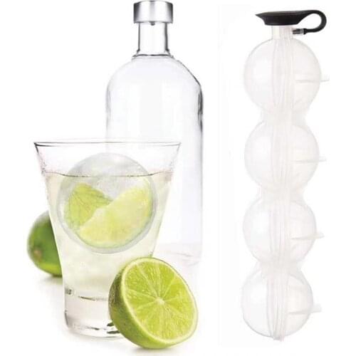 Ice Box Ice Ball Mold Ice Tray Mold 4 Grids Round Ice Cube Maker Silicone DIY Beverage Ball Making Tray for Pub Party