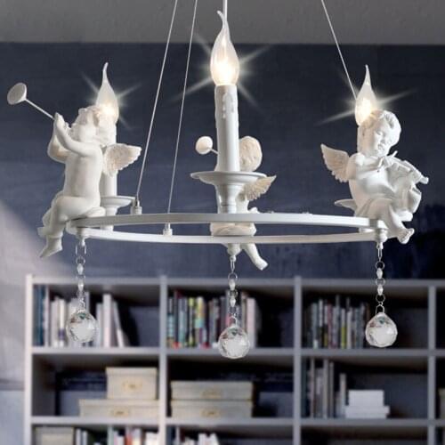 Chandelier European White Angel Led Lamps Resin Angel Art LED Light Chandeliers Led Dining Living Room Decor Chandelier PA0242