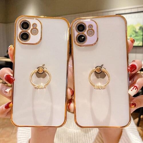 Matte Plating Ring Holder Phone Case For iPhone 12Pro 11 12 Pro Max X XS Max XR 7 8 Plus 12Mini 11 Transparent Bumper Back Cover