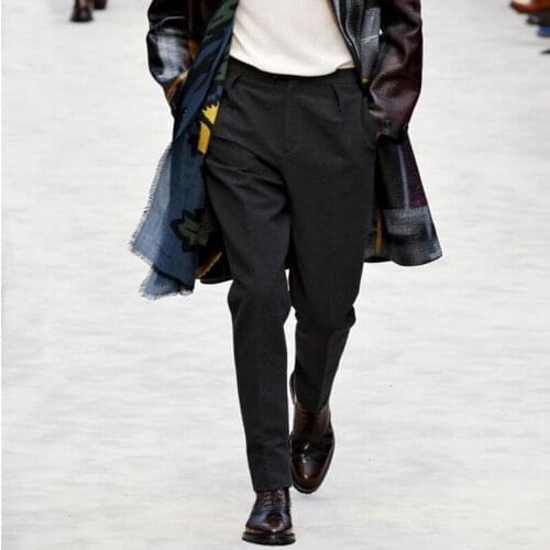 Mens woolen cloth casual pants nine-point pants loose winter new products black show straight leg pants woolen pants