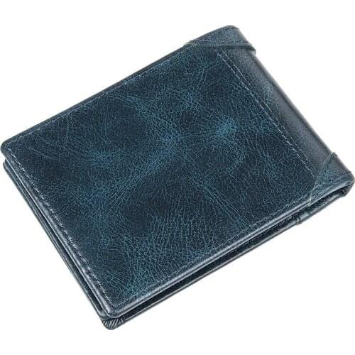 2021 Genuine Cow Leather Vintage Business Men 2 License Positions 2 Card Slots Short Wallet