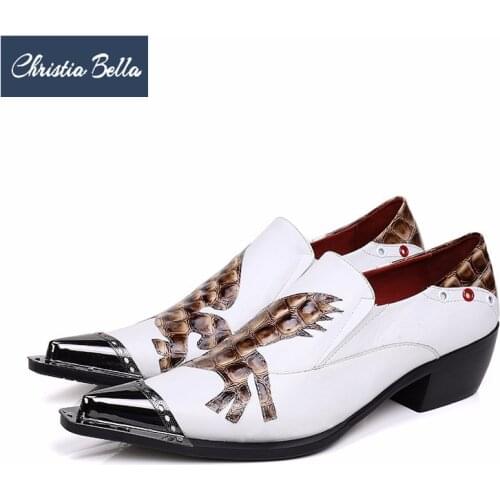 Christia Bella New British White Genuine Leather Men Shoes Height Increasing Wedding Party Dress Shoes Business Men Brogue Shoes