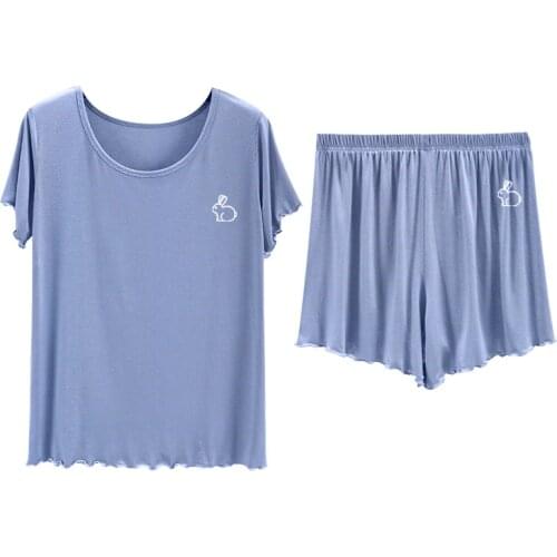 Summer New Short Sleeve T-shirt Womens Modal Shorts Pajamas Set Korean O-neck Casual Tops High Waist Fashion Shorts Home Set