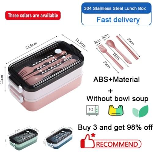 New 304 Stainless Steel Lunch Box Bento Box For School Kids Office Worker 2layers Microwae Heating Lunch Container Food Storage