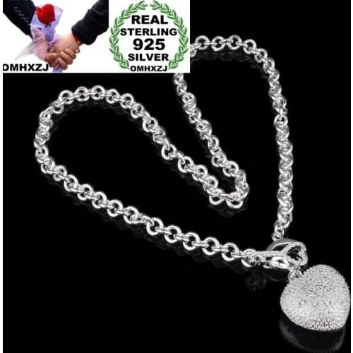 OMHXZJ Wholesale Personality Fashion OL Woman Girl Party Wedding Gift Silver Heart 925 Sterling Silver Necklace NC38