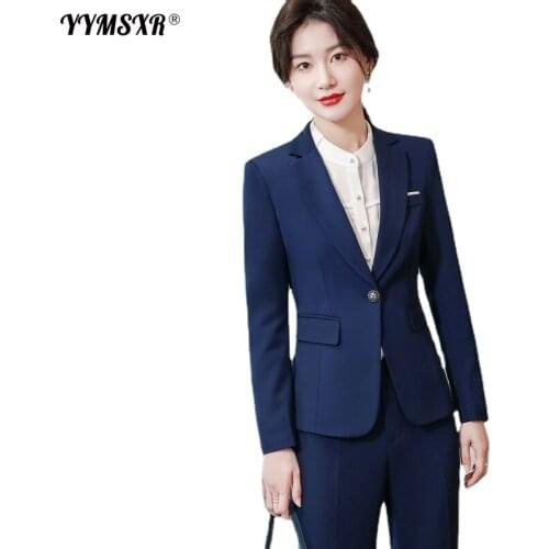 Autumn and Winter New Womens Long-sleeved Professional Suit Pants 2-piece Slim Long-sleeved Ladies Jacket + High-waist Trousers