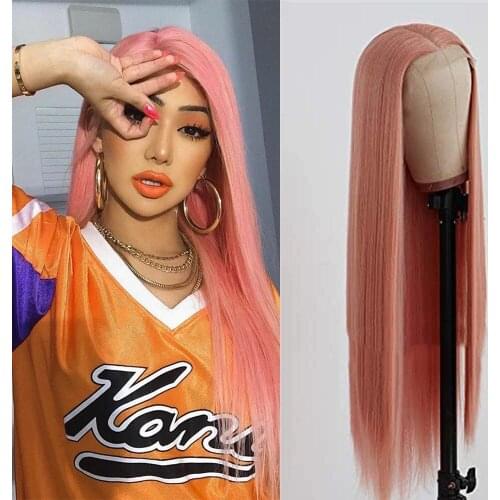 Oxeely Pink Hair Straight Synthetic Lace Front Wig for Women Glueless Wigs Long Hair Natural Baby Hair