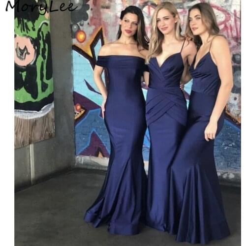 Bridesmaid Dresses Navy Blue Sleeveless Mermaid Satin Bridesmaid Dresses With Zipper Back Wedding Party Bridemaid Gowns