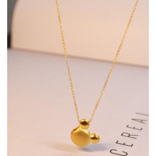 MADALENA SARARA Pure Gold Au999 Mouse Style Pendant 24k Pure Gold 18K Gold Chain Women Necklace