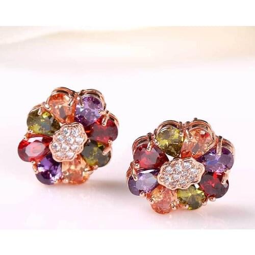 Popular 925 Silver Mosaic Muticolor Crystal Ear Studs Trendy Fashion Charm Jewelry Accessories Gifts for Women Her