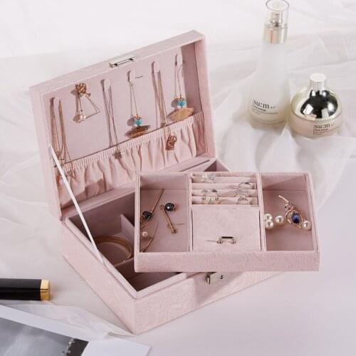 PU Double-layer Jewelry Box Storage Organizer With Mirror Necklace Earrings Storage Display Box Container For Small Things