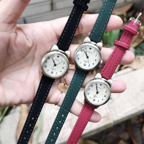 Retro Bronze Case Design Cute Cat Kids Watch Quartz Analog Children Watches For Girls Students Gift Clock Relogio Feminino