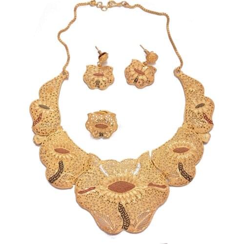 Luxurious Dubai Arab Luxury Gold Color Jewelry Set for Women Ethiopian Bracelets Middle East African Party wedding Gifts