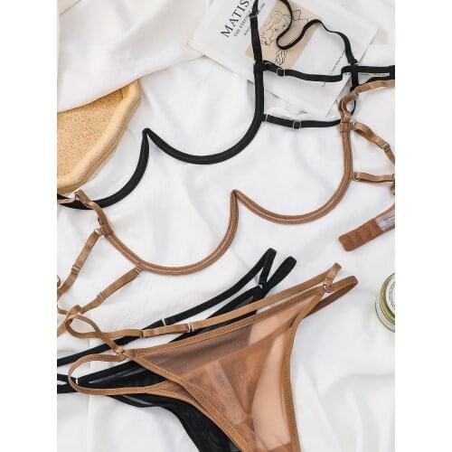 Sexy confused mesh hot transparent lingerie and panty lace bra underwear bra underwire push up hold breast black