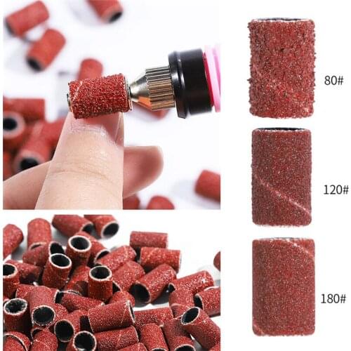 100 Pcs/Set Sanding Cap Bands For Electric Manicure Machine 180/120/80 Grit Nail Drill Grinding Bit Files Pedicure Tool Set