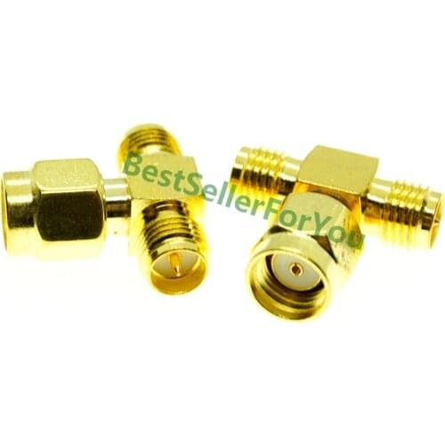 RP-SMA Female Plug To Two 2 X RP-SMA Male Jack T 3 Way Triple RF Adapter Connector
