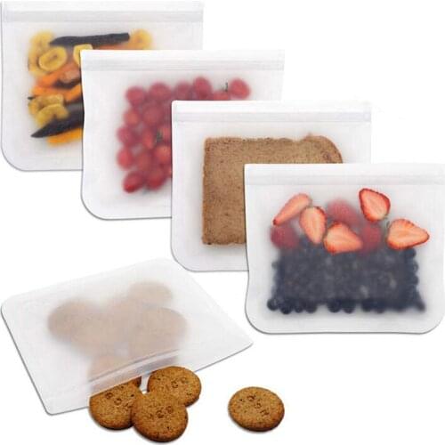 Silicone Food Storage Bag Reusable Freezer Bag Containers Leakproof Stand Up Zip Shut Bag Fresh-keeping Bag Kitchen Organizer