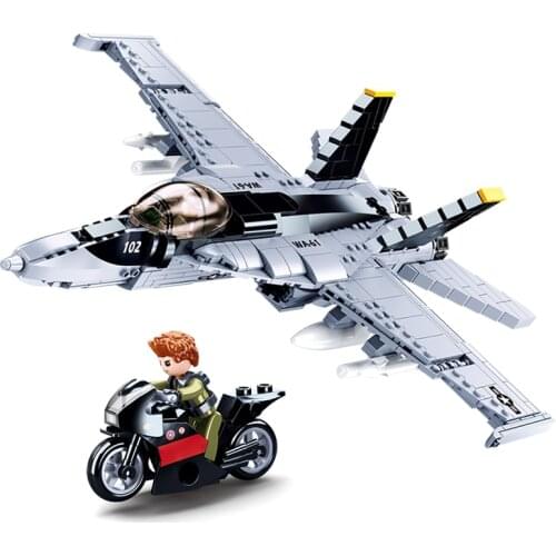 SLUBAN F/A-18E Super BumbleBee Strike Hornet Fighter AH-1Z Viper Aircraft MOC Building Block War Sets Classic Movie Kids Toys