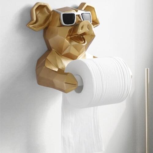 Animal Head Statue Figurine Hanging Tissue Holder Toilet Washroom Wall Home Decor Roll Paper Tissue Box Holder Wall Mount R3127