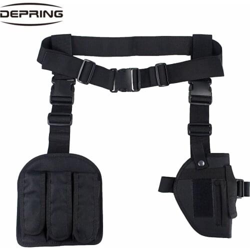 Tactical Outdoor 3-in-1 Hunting Universal Pistol Right Hand Drop Leg Thigh Holster with Triple Magazine Pouch Tools Organizer