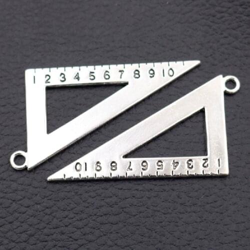 Triangular Plate Pendant, Measuring Tool Charms, Triangulation Device Charms, Learning Tool Charms, 50 * 26mm Silver Plated 4pcs