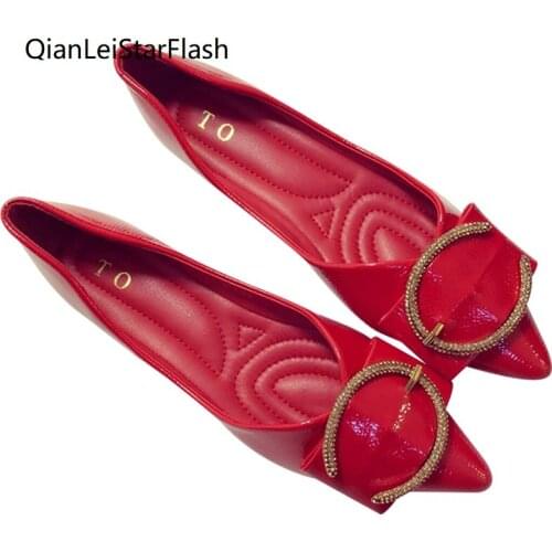 Women Flat Heel Shoes Pointed Toe Solid Color Soft Sole Slip on Loafers Pu Leather Flats 33-45 Plus Large Size 2020 Summer New