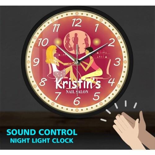 Nail Studio Beauty Salon Metal Frame LED Wall Clock Sound Activated Nail Polish Watch Manicure Design for Home Decor Horologe