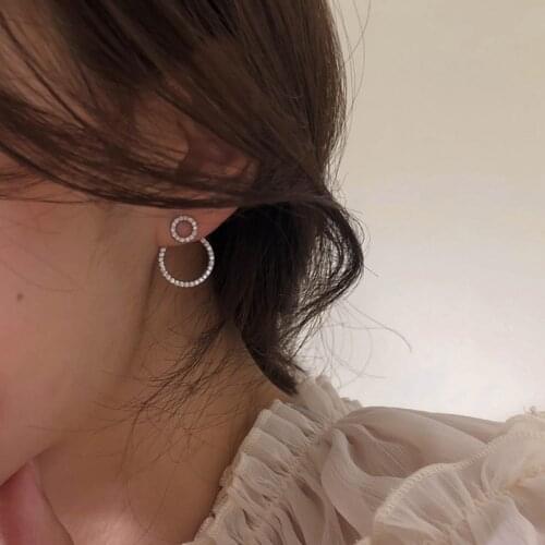 Korean Circle Stud Earrings for Women Golden Silver Color Shiny Zircon Earring New Fashion Temperament Jewelry Party Accessories