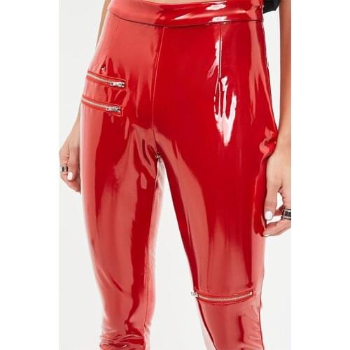 Women Skinny Latex Faux Leather Pants PU Patent Leather Zip Split Trouser Plus Size Ladies Slim Sexy High Waist Leggings Custom