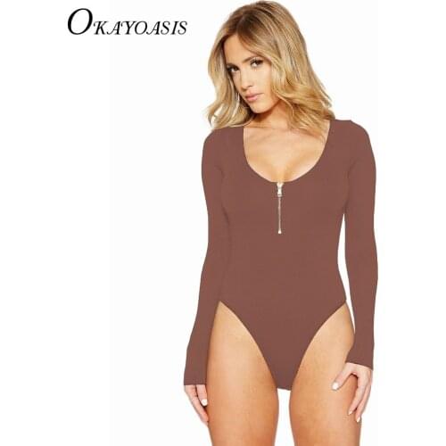 OKAYOASIS Woman Bodysuit Sexy Bodycon Jumpsuit Overall Long Sleeve Womens Rompers Jumpsuit Autumn Club Rompers Plus Size
