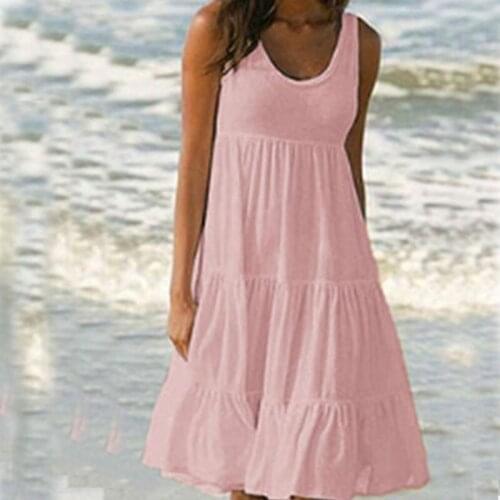 Woman Casual White Dress Summer Sleeveless Solid Loose Beach Dresses Vestidos 2021 Sexy A Line Party Dress Plus Size