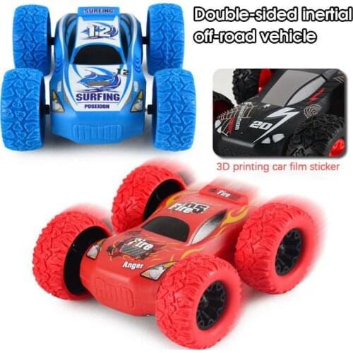 1pc Childrens 3D Double-sided Vehicle Toy Four-wheel Drive Inertial Off-road Vehicle Toy Pull Back Car Stunt Car For Kids Gift