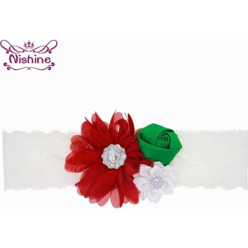 1 PCS Fashion Handmade Chiffon Flower Toddler Hairband Cute Rose Floral Elastic Lace Headband Christmas Decoration Photo Props