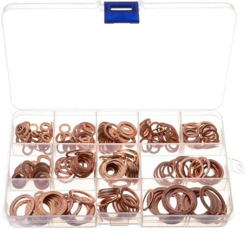 280PCS Sealing Solid Copper Gasket Set Plain Washers Assortment Kit with Box for Screws Bolts Fasteners Auto Vehicle Accessories