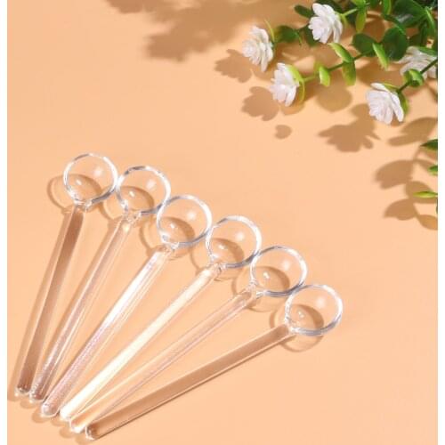 6PCS Long Handle Glass Tea Spoons Tableware Clear Coffee Stirring Spoons Flatware for Home Kitchen