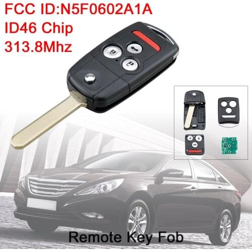 313.8Mhz 3+1 Buttons Black Car Remote Key Fob with ID46 Chip N5F0602A1A Fit for 2007 2008 2009 2010 2011 2012 2013 Acura MDX/RDX