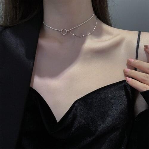925 Sterling Silver Necklace For Women Double Circle Female Chain Accessories Best Girlfriend Gift Punk Fashion Wedding Jewelry