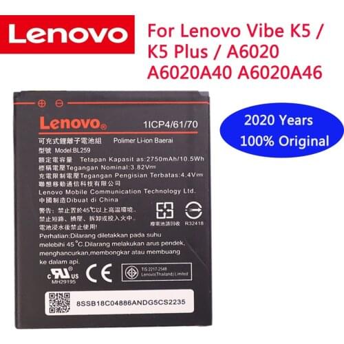 2020 Years 100% Original BL 259 Tested New 3.82V 2750mAh BL259 For Lenovo Vibe K5 / K5 Plus / A6020 A6020A40 A6020A46 Battery
