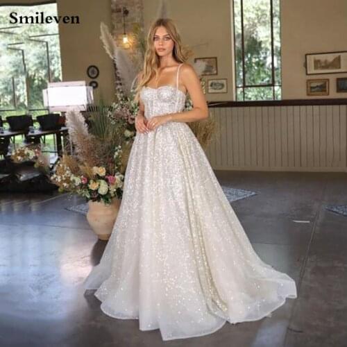 Smileven Shiny Glitter Tulle Sweetheart Evening Dresses Sexy Spaghetti Straps Prom Prom Party Gowns Custom Made