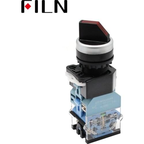22mm Latching 1NO 1NC 2-Position Rotary Selector Select Switch Black Push Button Switch With Red Light LA38-11XD_21R