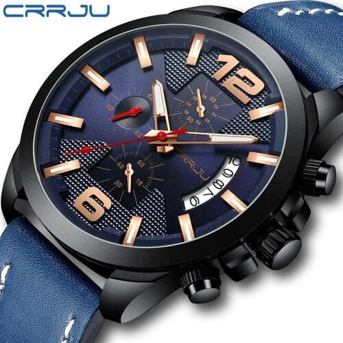 Relogio Masculino 2020 New crrju Sport Chronograph Mens Watches Top Brand Casual Leather Waterproof Date Quartz Watch Man Clock