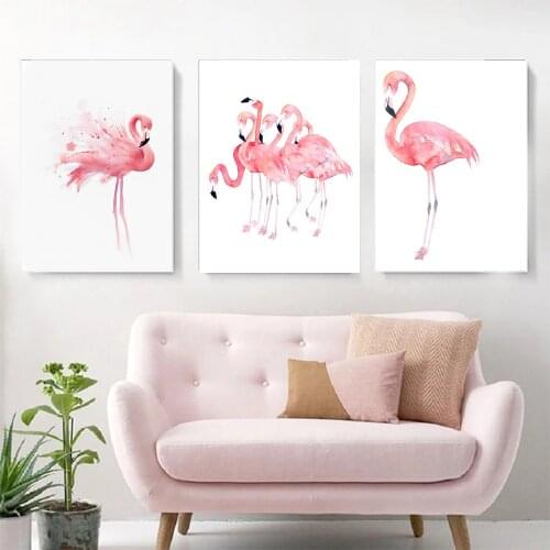 Princess Room Decoration Pink Flamingo Wall Art Watercolor Canvas Painting Nordic Posters and Prints Decorative Wall Painting