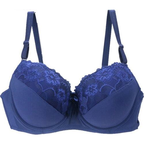 Womens Sexy Underwear Bra Lace Plus Size Bras Cups Adjusted-straps Push Up Bra Blue Brassiere 36 38 40 42 44 B C D DD E