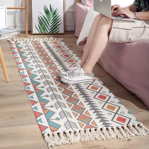 Ethnic Carpet Kitchen Mats For Floor Long Strip Geometric Kilim Carpets Nordic Bedroom Rug Cotton Oriental Decor Tapestry